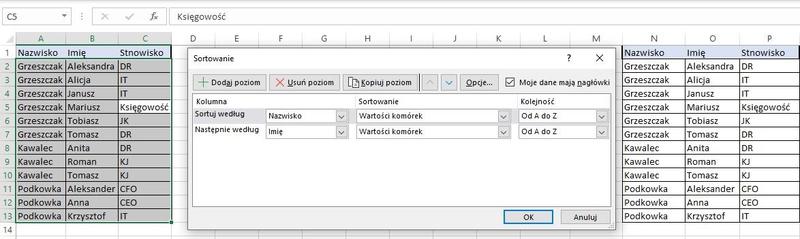 Organizacja danych w Excelu